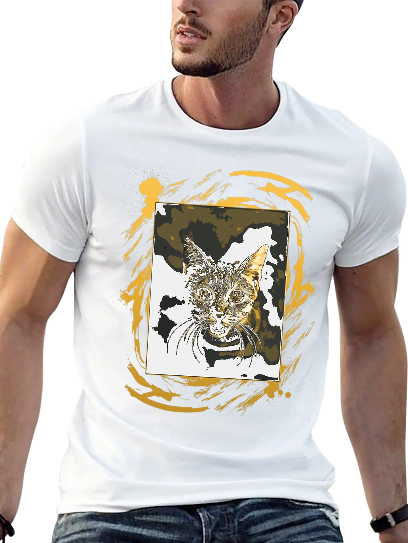 Cat Portrait Graphic Tee - Stylish Black T-Shirt