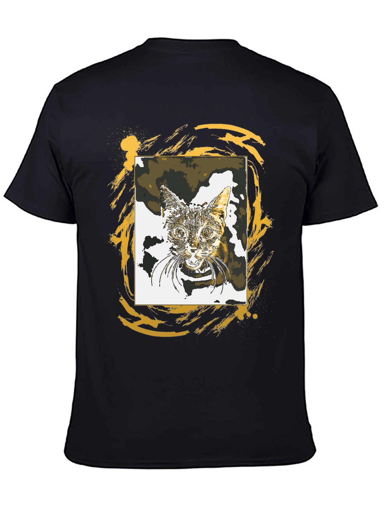 Cat Portrait Graphic Tee - Stylish Black T-Shirt