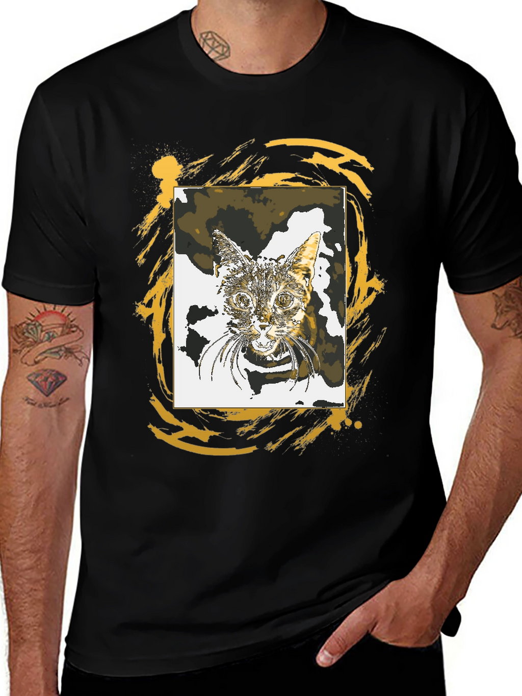 Cat Portrait Graphic Tee - Stylish Black T-Shirt
