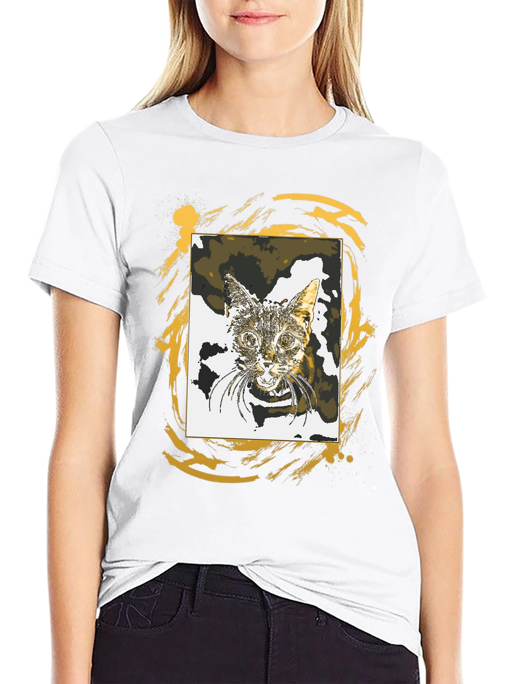 Cat Portrait Graphic Tee - Stylish Black T-Shirt