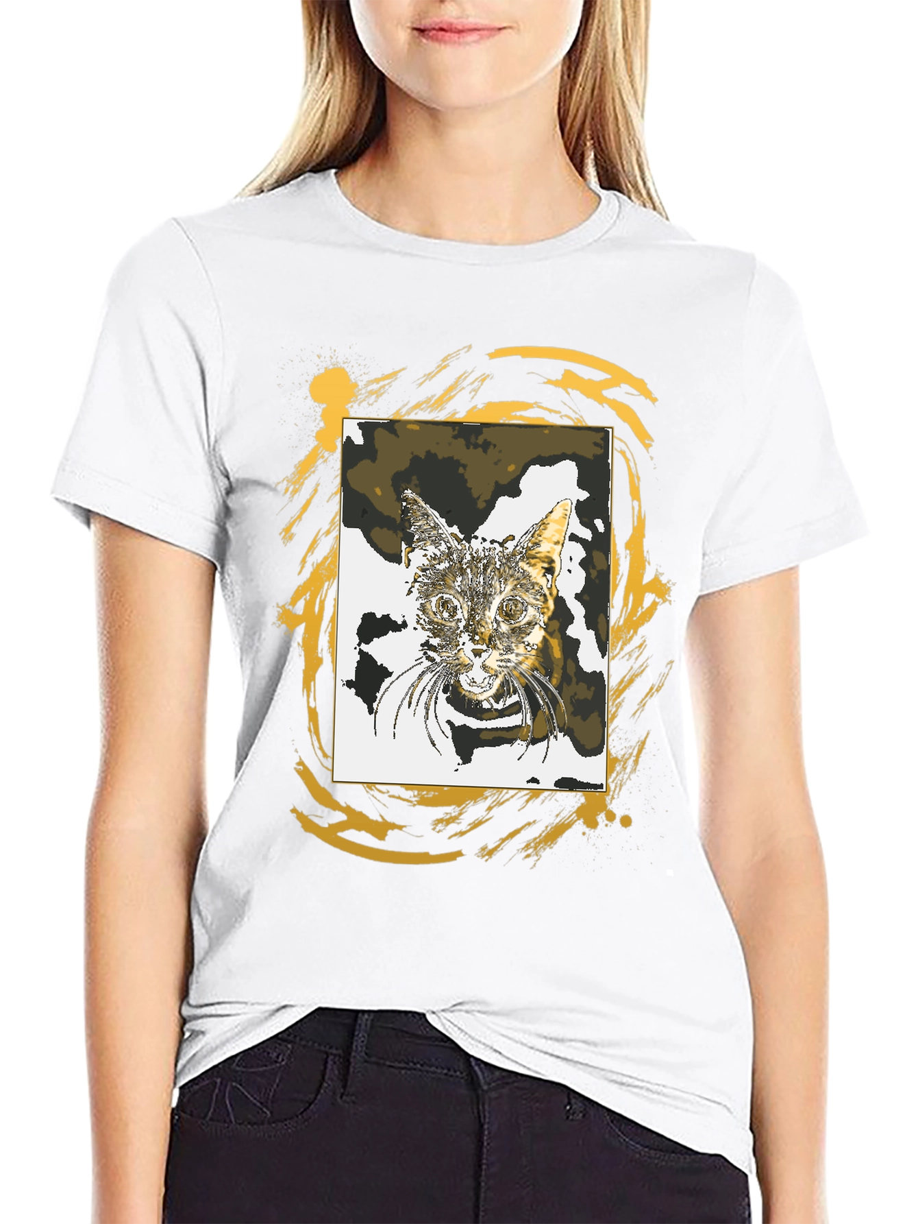 Cat Portrait Graphic Tee - Stylish Black T-Shirt