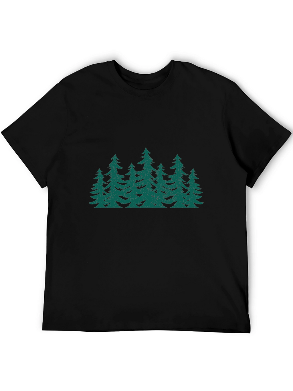 Green Forest Print Black T-Shirt