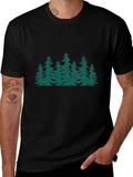 Green Forest Print Black T-Shirt
