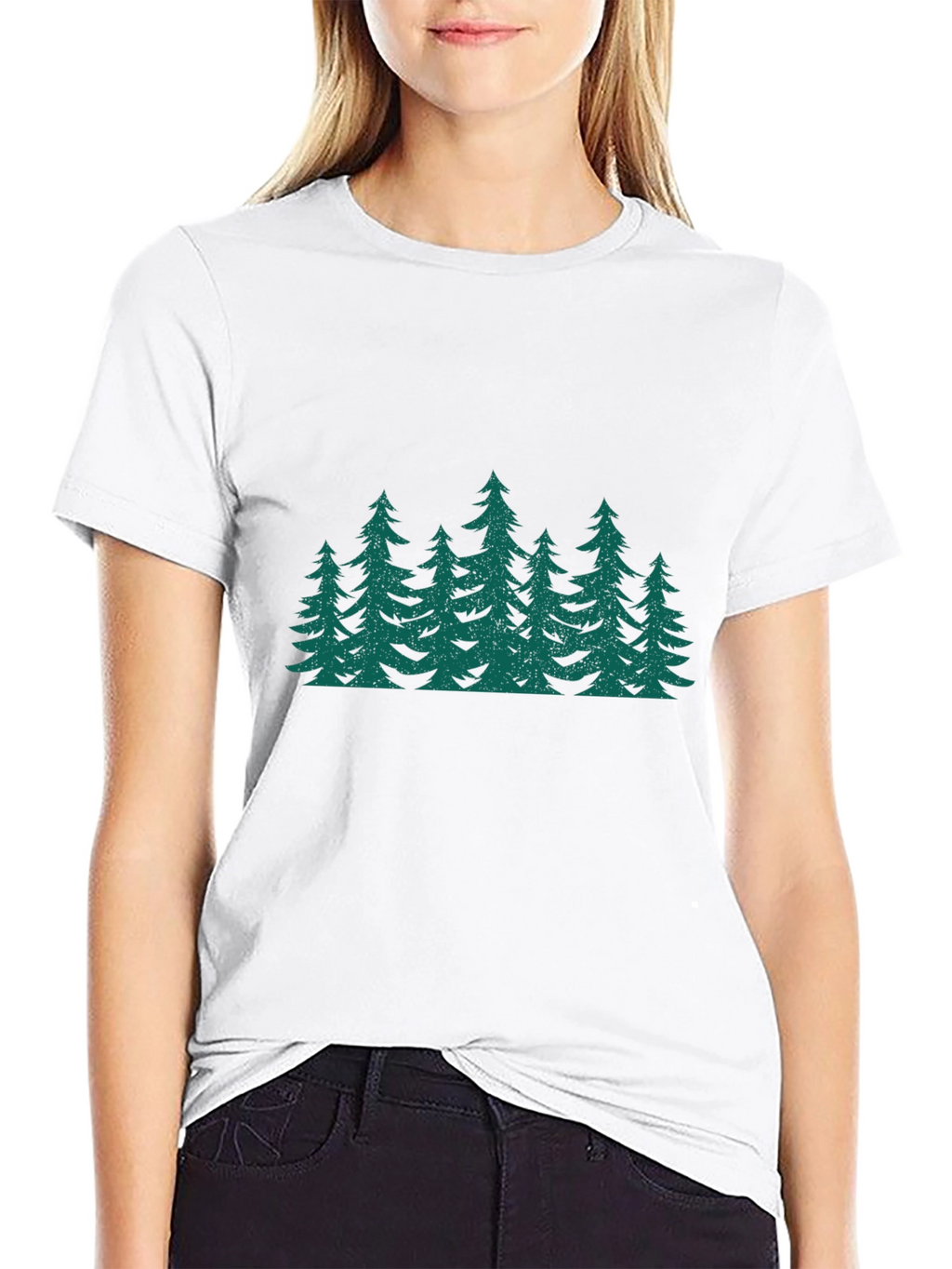 Green Forest Print Black T-Shirt