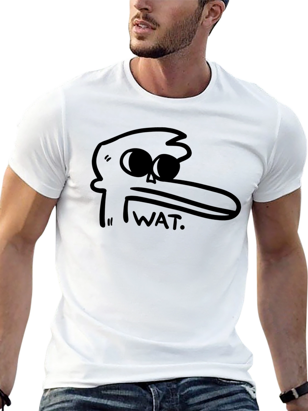 Mens Black WAT Cartoon Graphic Tee