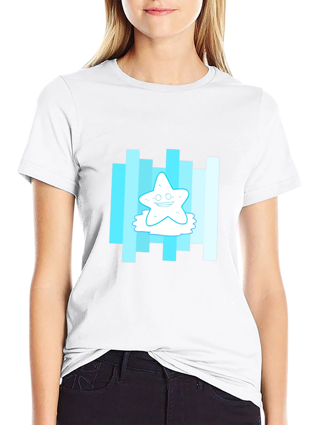 Cartoon Starfish Graphic Tee - Mens Black T-Shirt