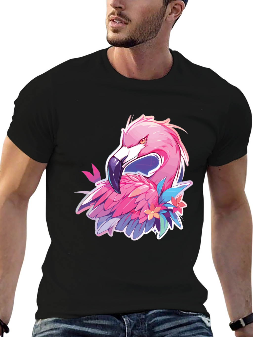 Mens Black Flamingo Graphic Tee