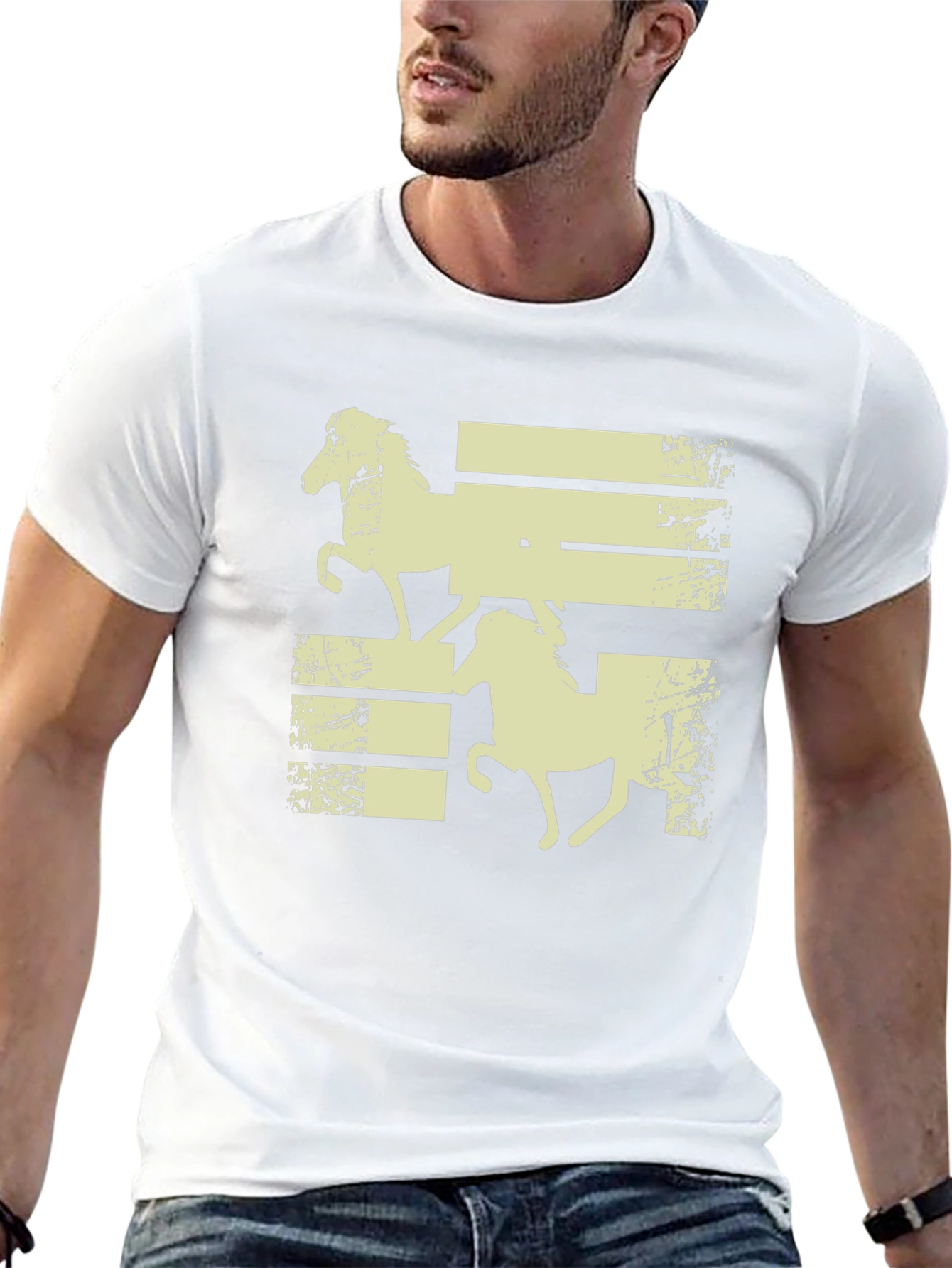 Horse Silhouette Graphic Tee - Black Cotton Shirt