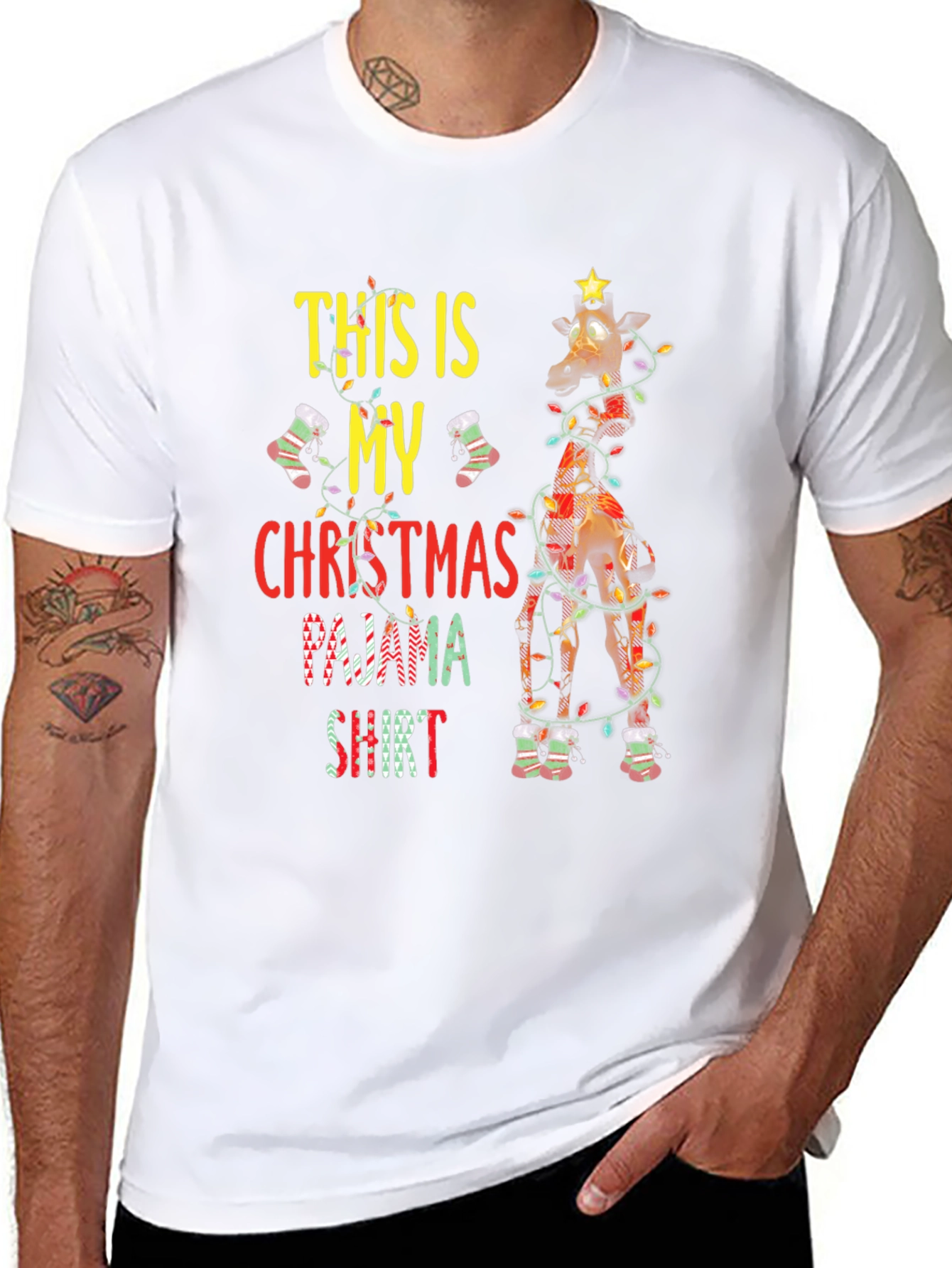 Christmas Pajama Shirt Giraffe Graphic Tee