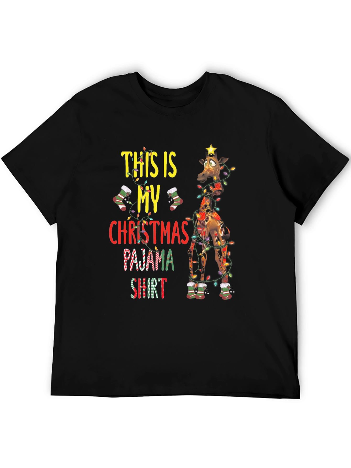 Christmas Pajama Shirt Giraffe Graphic Tee