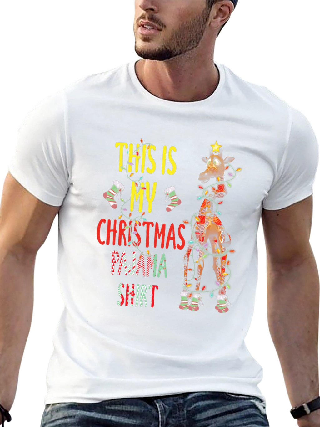 Christmas Pajama Shirt Giraffe Graphic Tee
