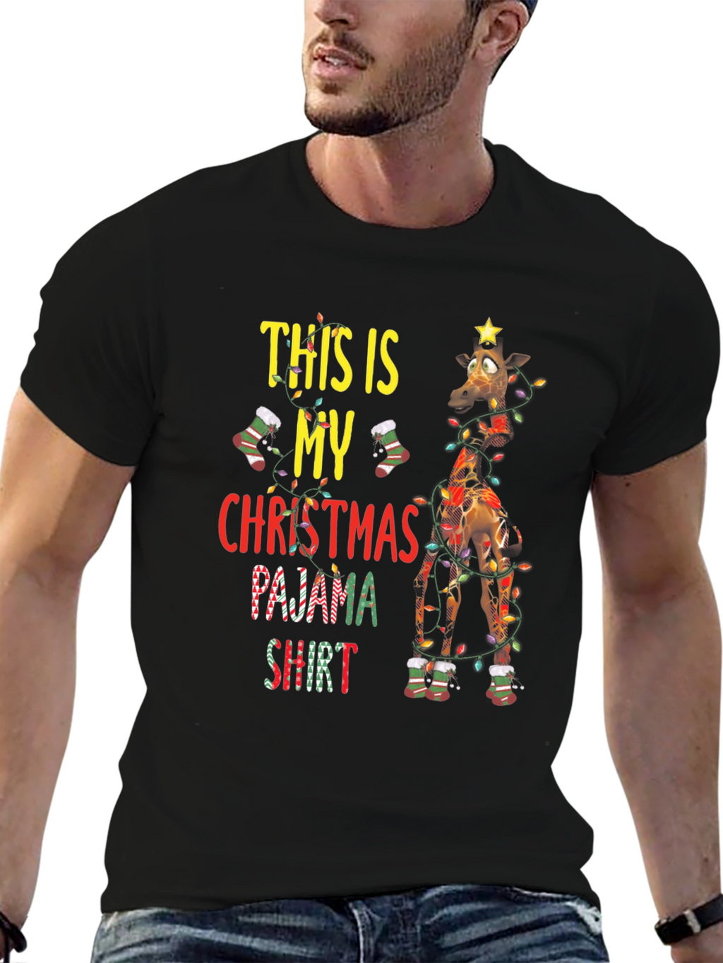 Christmas Pajama Shirt Giraffe Graphic Tee