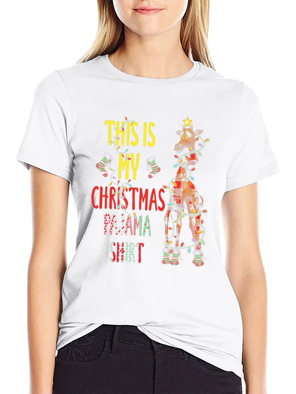 Christmas Pajama Shirt Giraffe Graphic Tee
