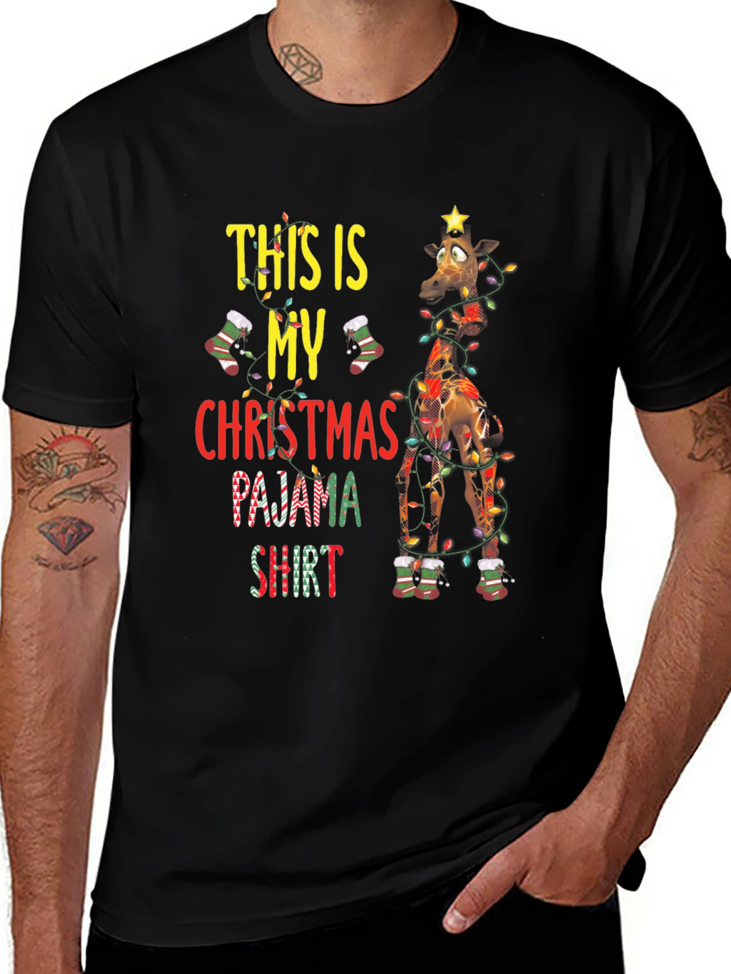 Christmas Pajama Shirt Giraffe Graphic Tee