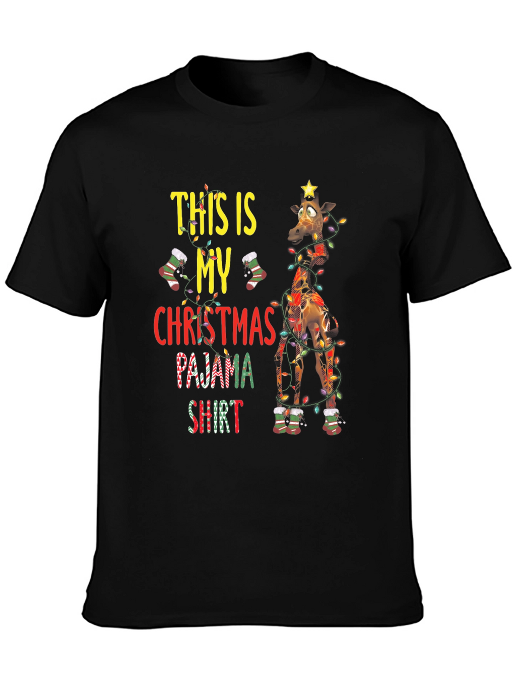 Christmas Pajama Shirt Giraffe Graphic Tee