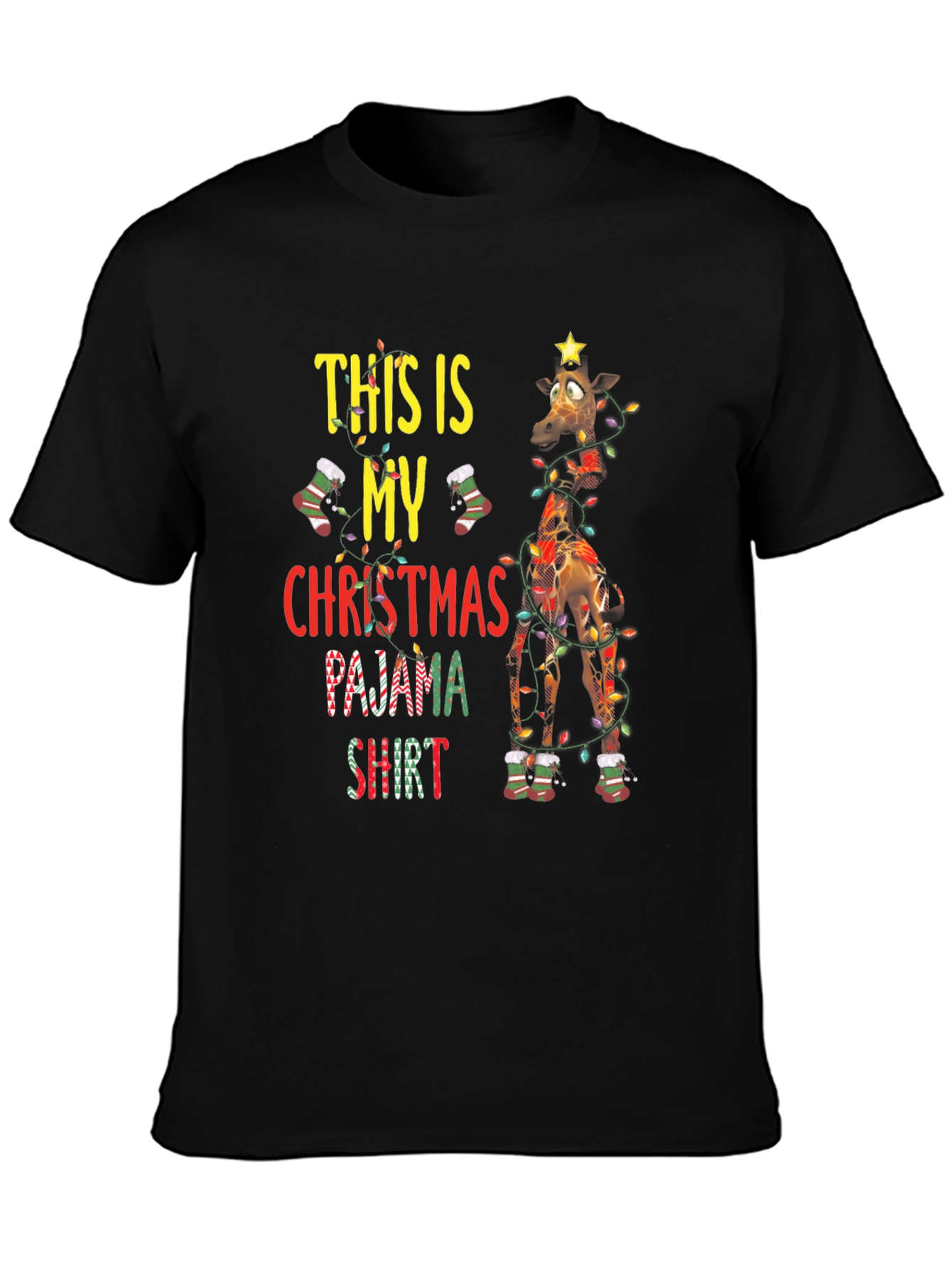Christmas Pajama Shirt Giraffe Graphic Tee