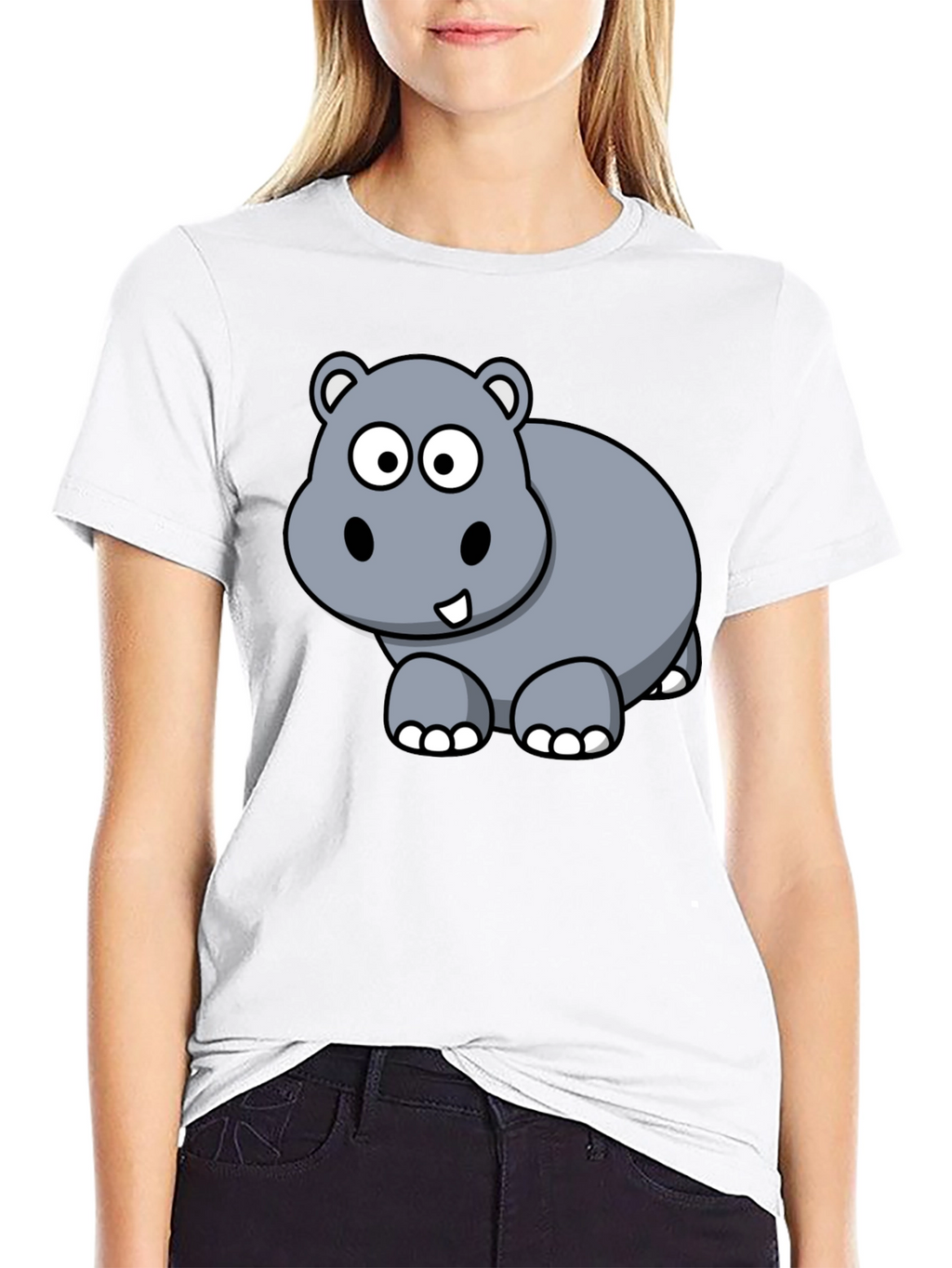 Cute Hippo Cartoon Graphic T-Shirt