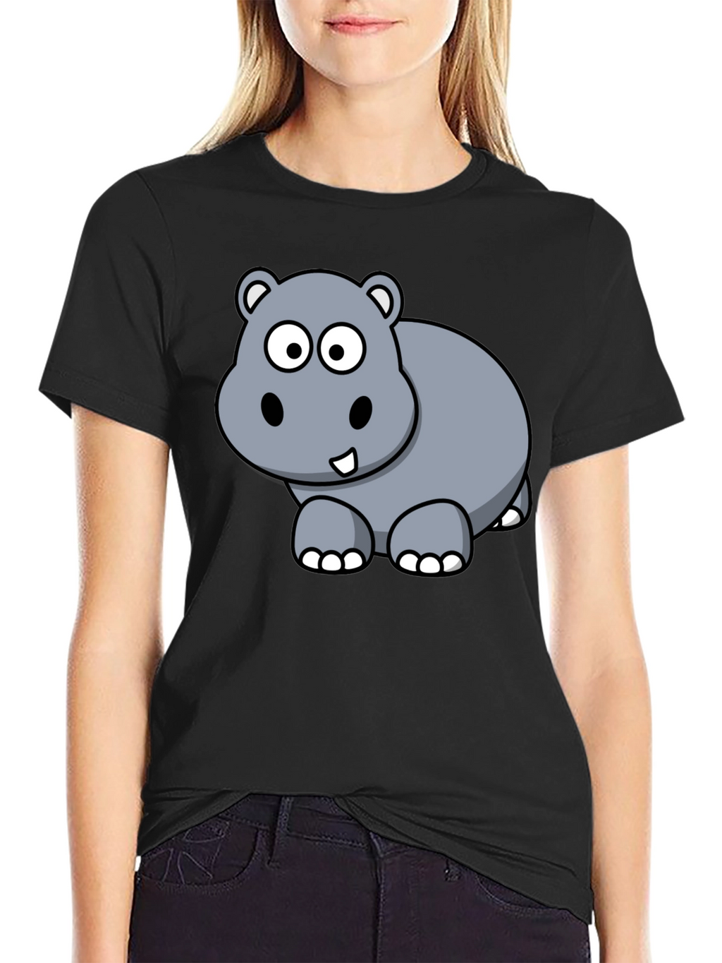 Cute Hippo Cartoon Graphic T-Shirt