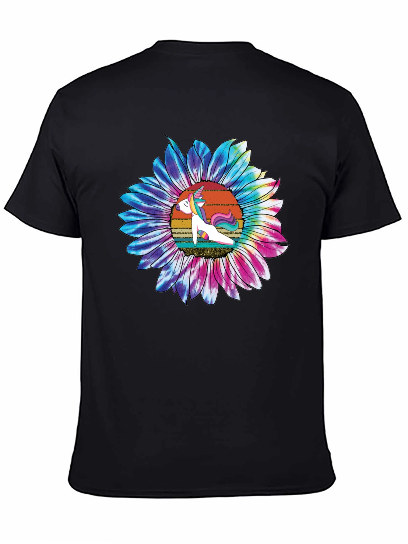 Unicorn Sunflower Graphic Tee - Casual Black T-Shirt