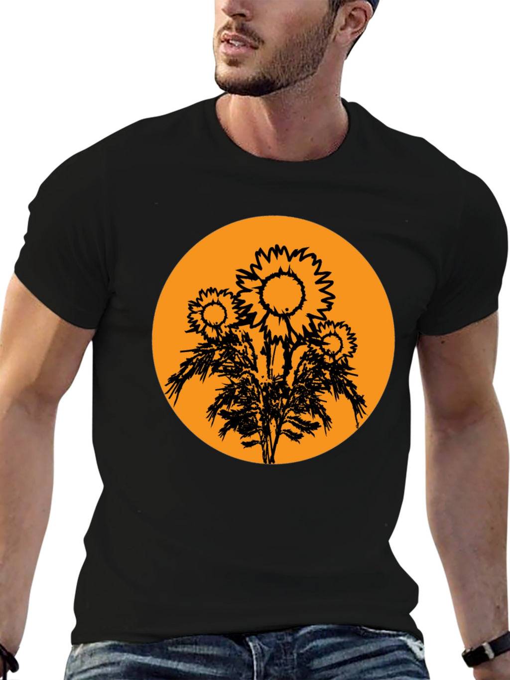 Sunflower Graphic Tee - Black Cotton T-Shirt