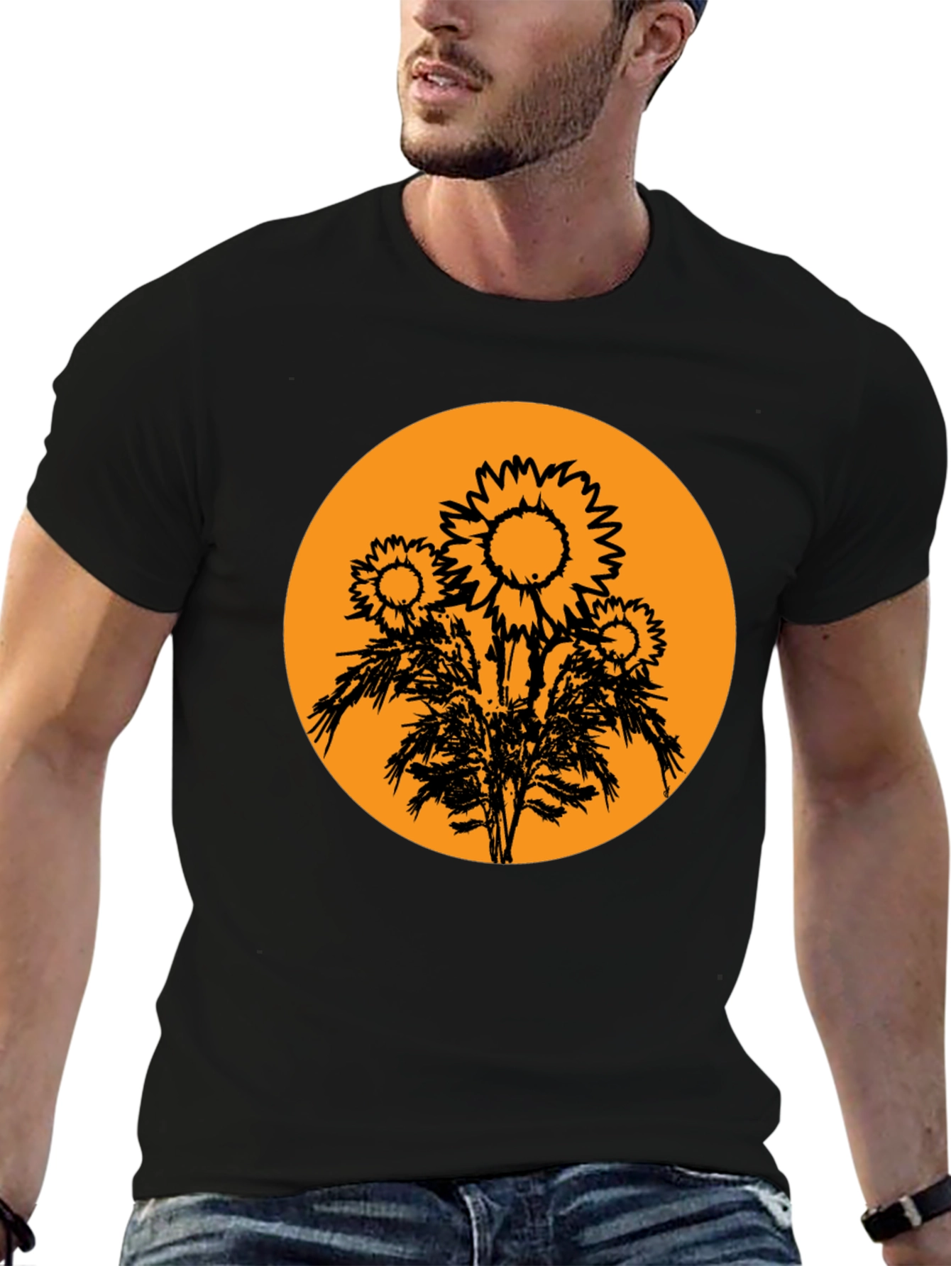 Sunflower Graphic Tee - Black Cotton T-Shirt