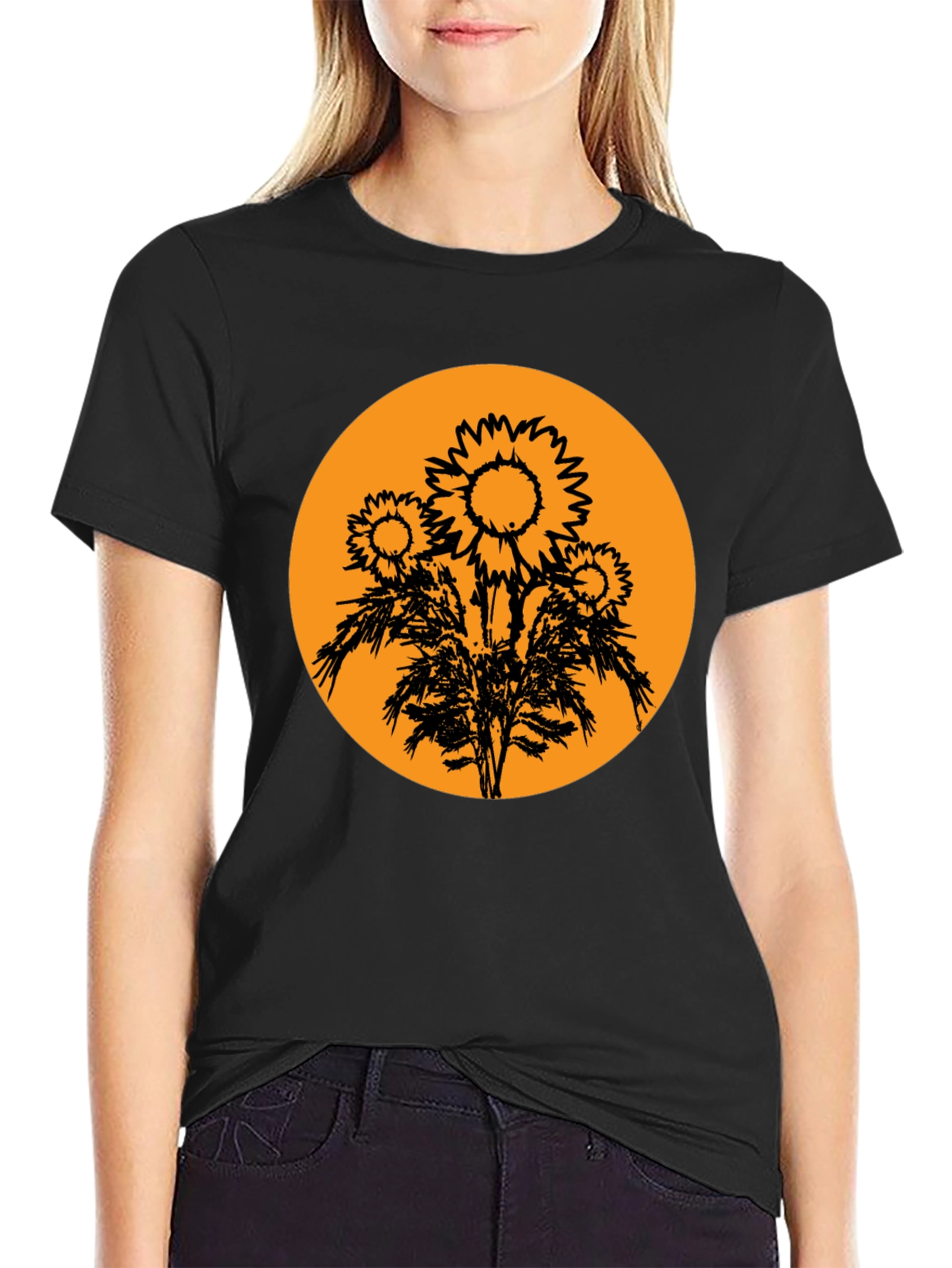 Sunflower Graphic Tee - Black Cotton T-Shirt