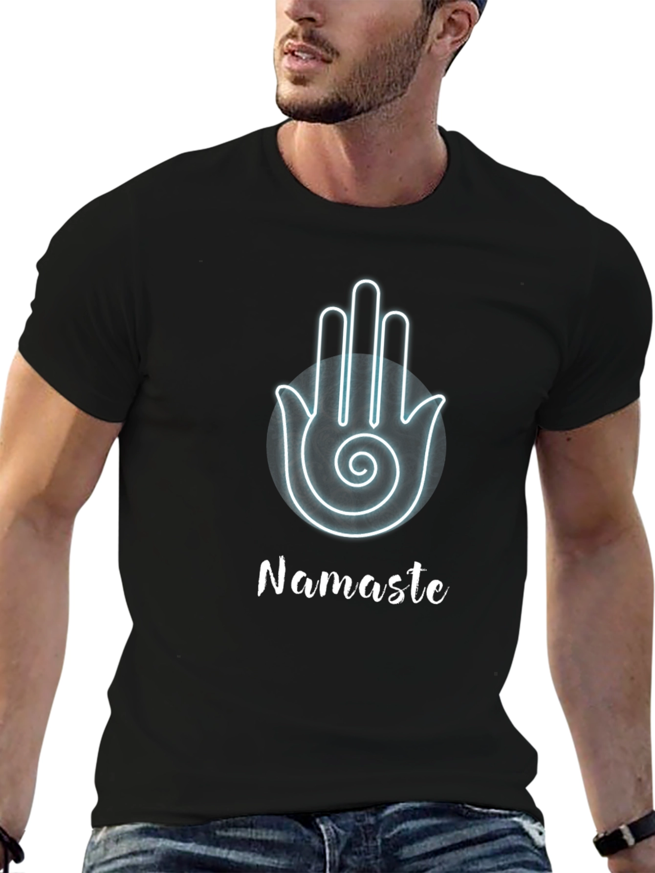 Namaste Hamsa Hand Black Graphic T-Shirt