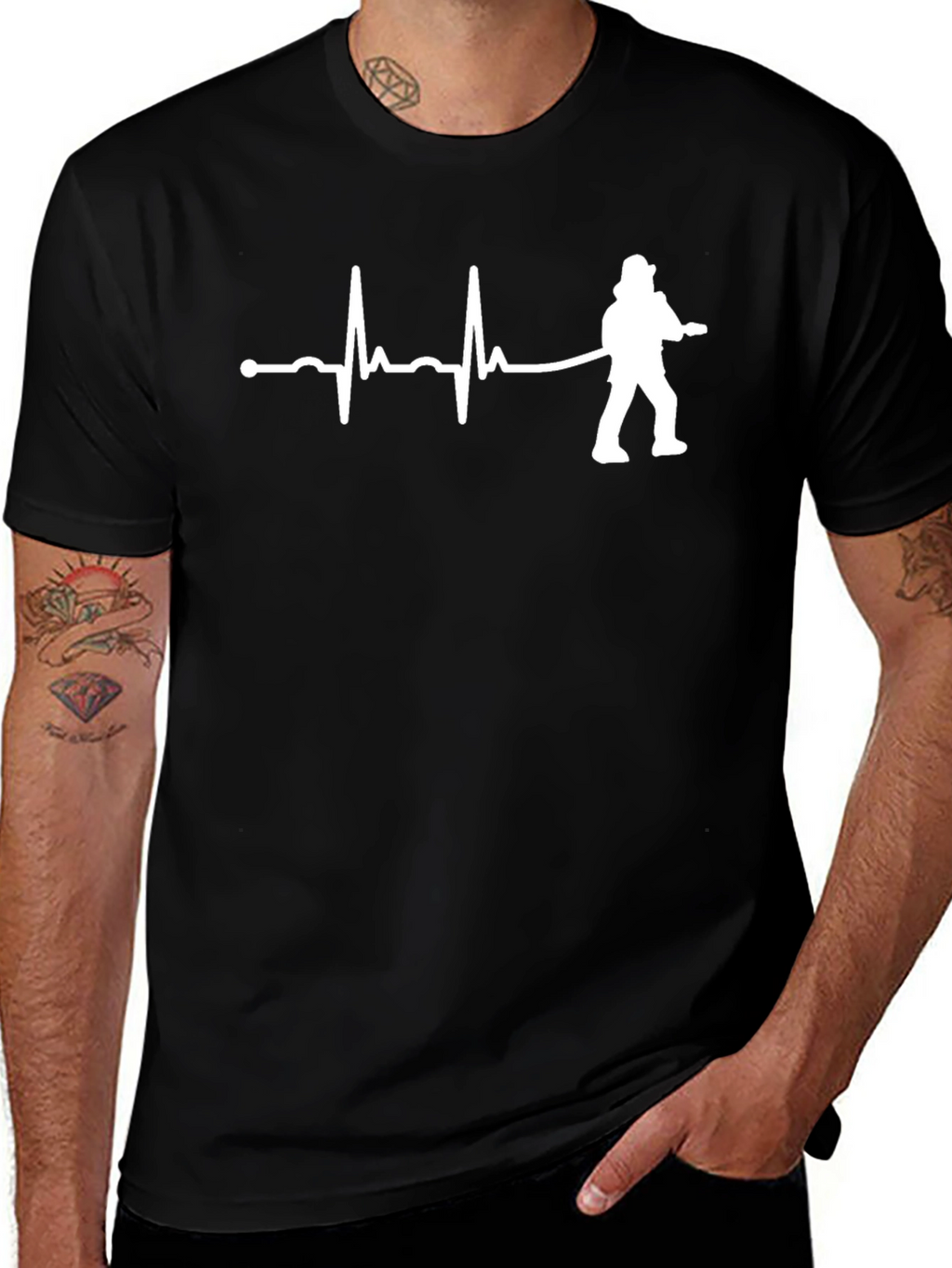 Firefighter Heartbeat T-Shirt - Black