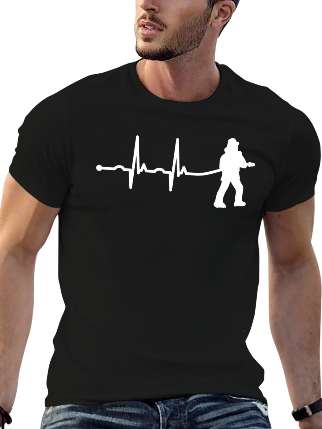 Firefighter Heartbeat T-Shirt - Black