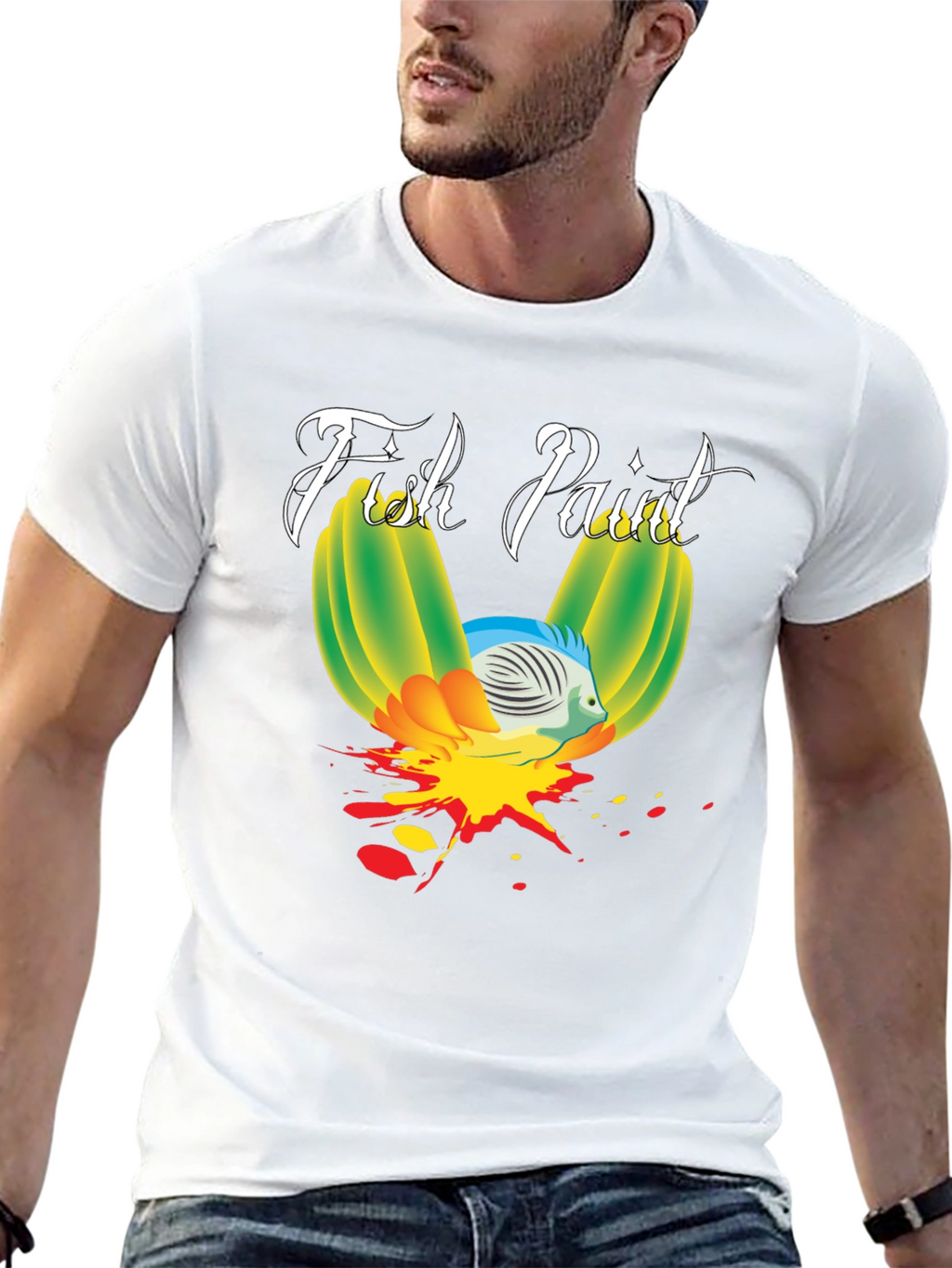 Fish Paint Graphic T-Shirt - Black