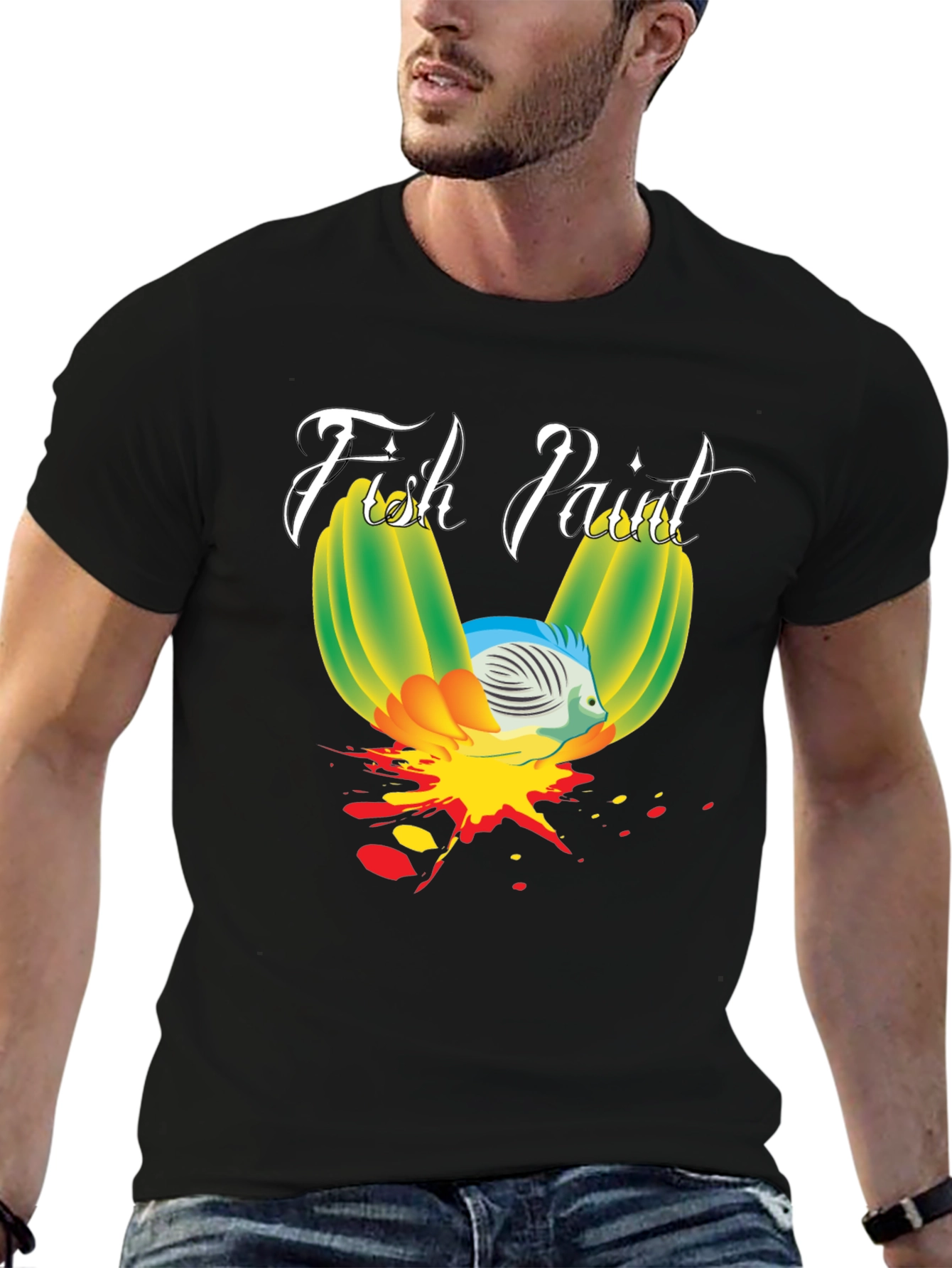 Fish Paint Graphic T-Shirt - Black