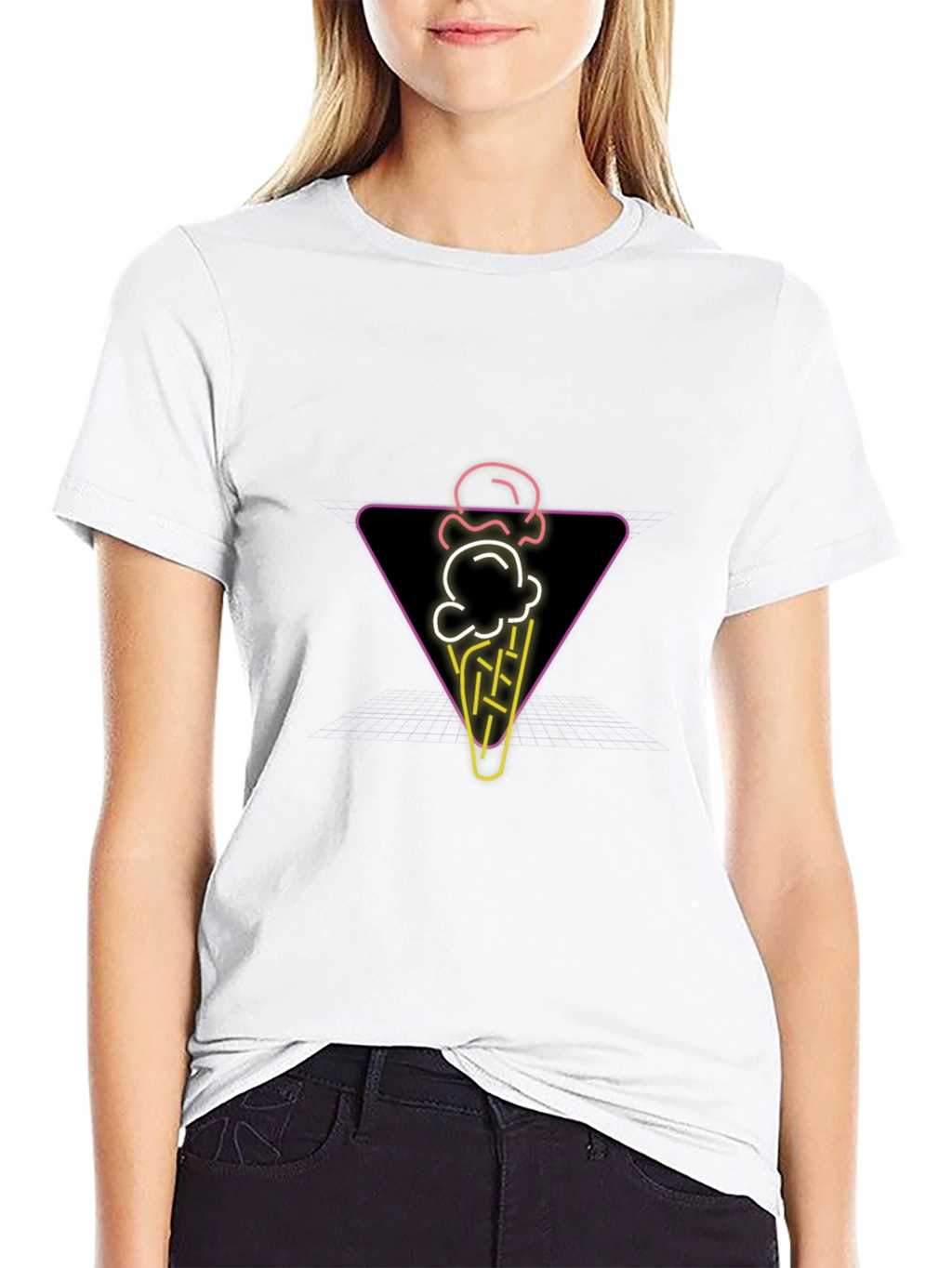 Neon Ice Cream Cone Graphic Tee - Black