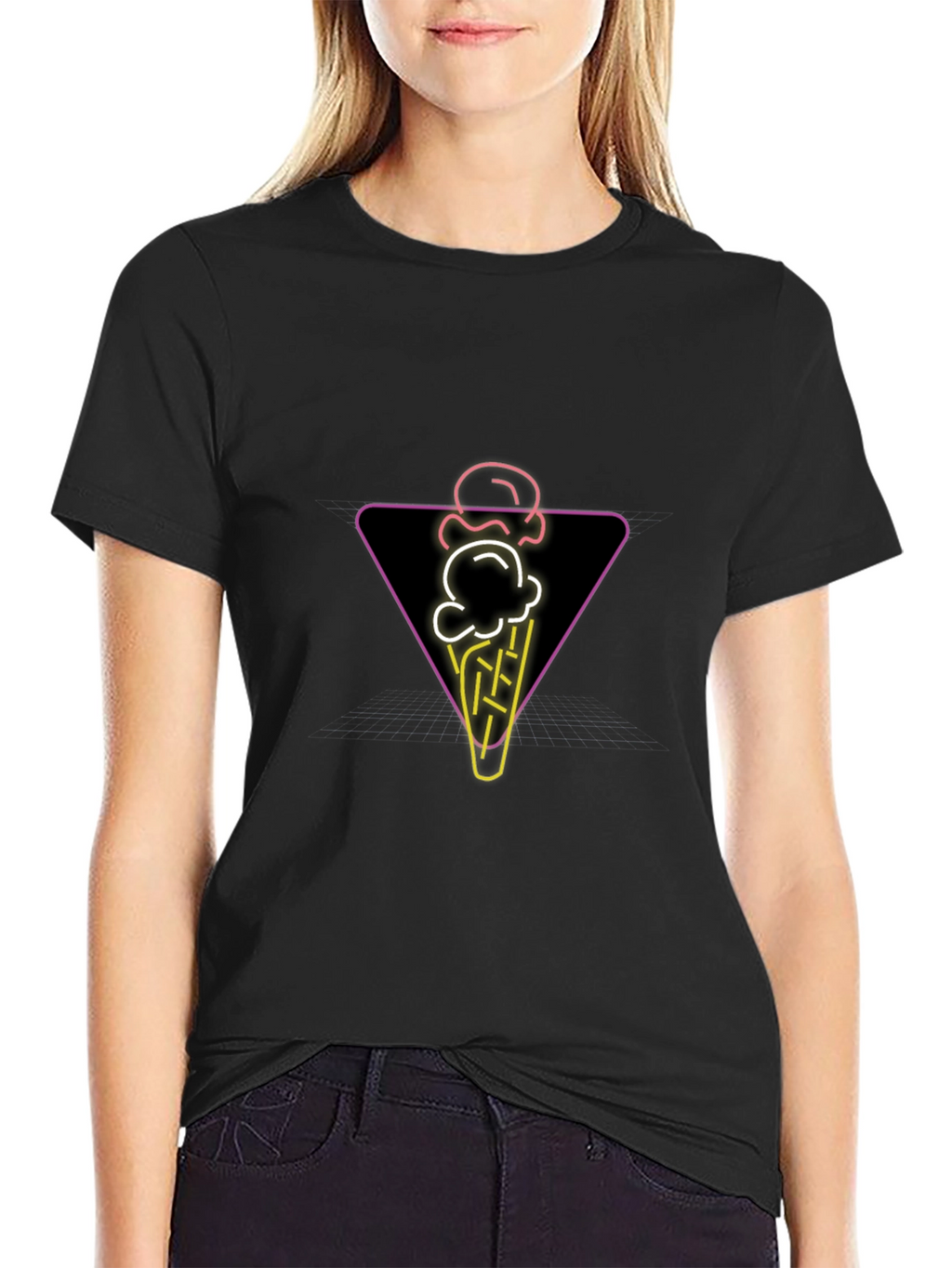 Neon Ice Cream Cone Graphic Tee - Black