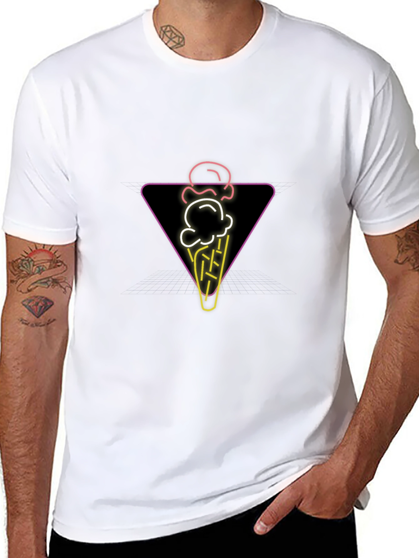 Neon Ice Cream Cone Graphic Tee - Black