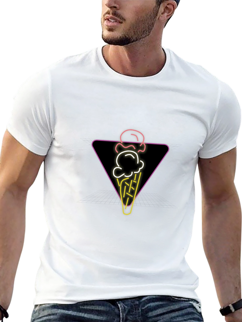 Neon Ice Cream Cone Graphic Tee - Black