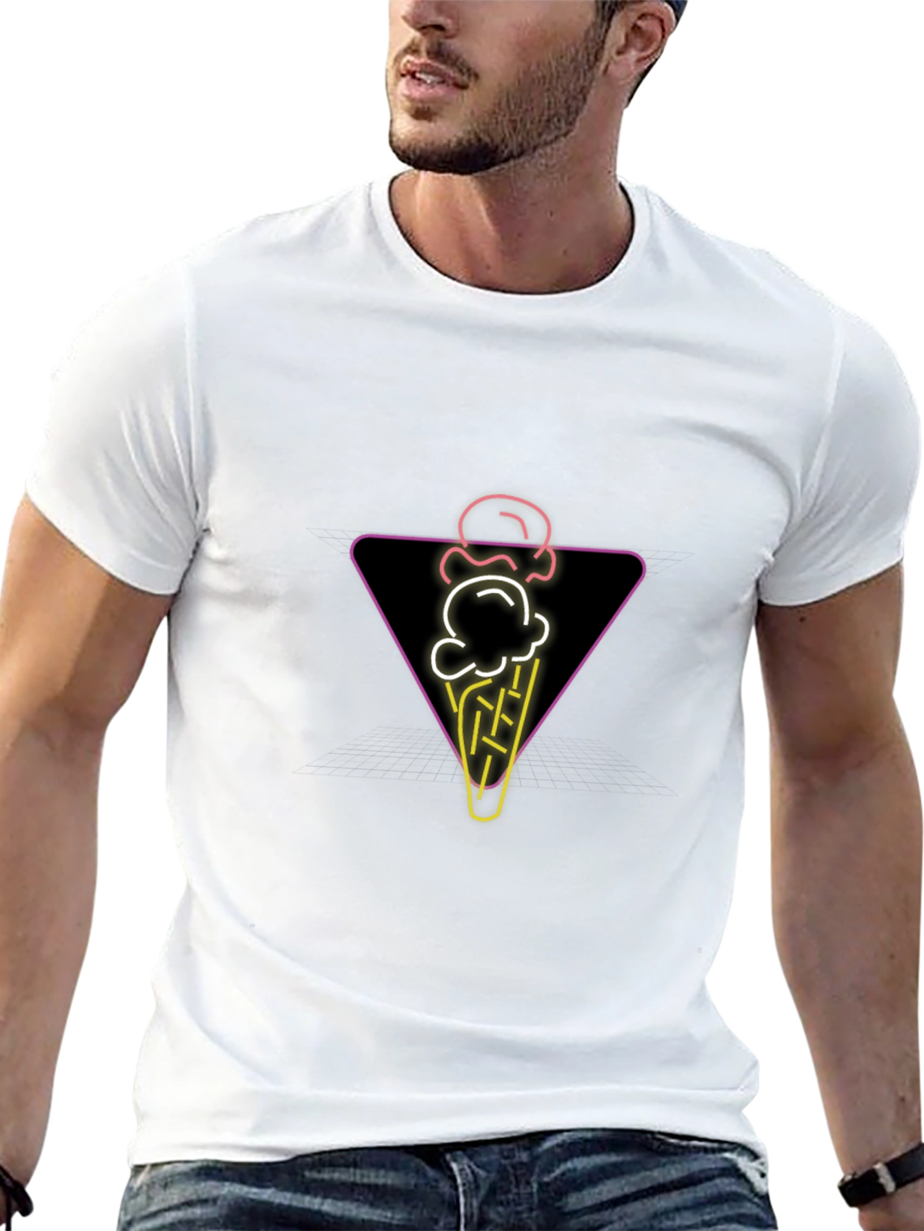 Neon Ice Cream Cone Graphic Tee - Black