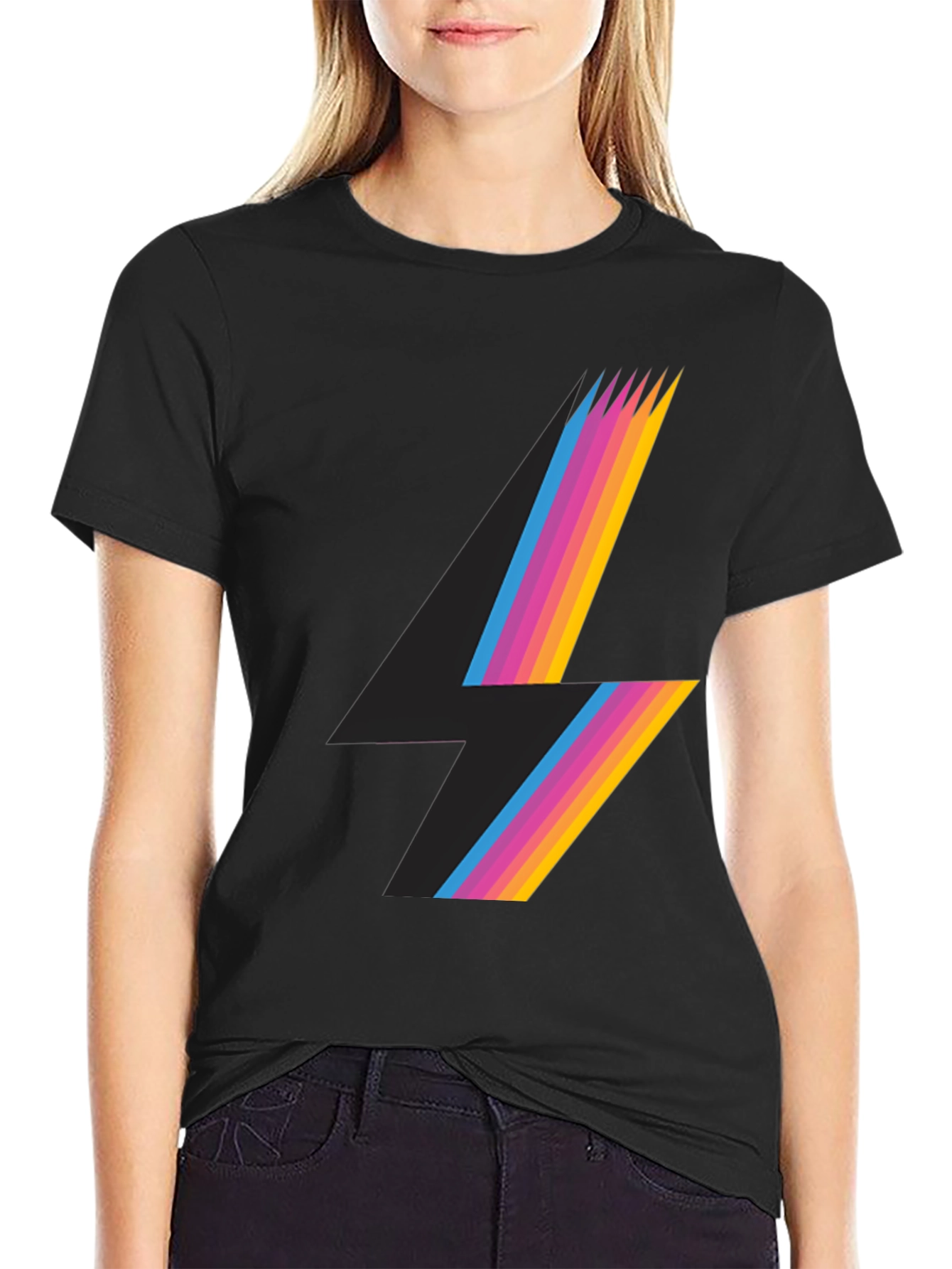 Retro Lightning Bolt Graphic Tee - Black