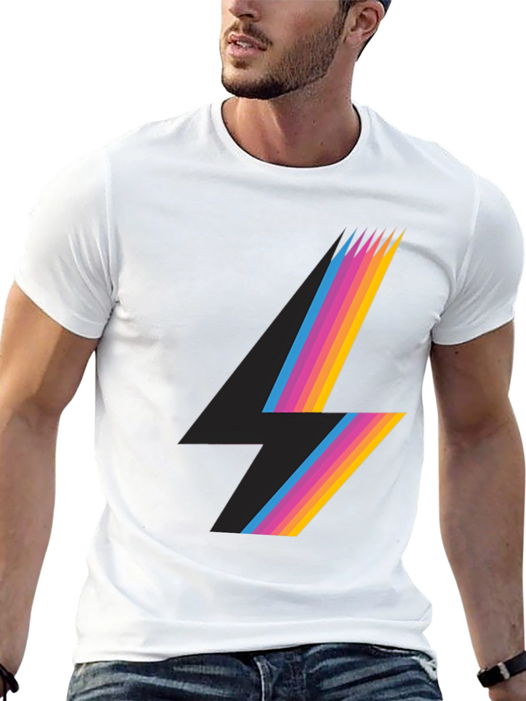 Retro Lightning Bolt Graphic Tee - Black