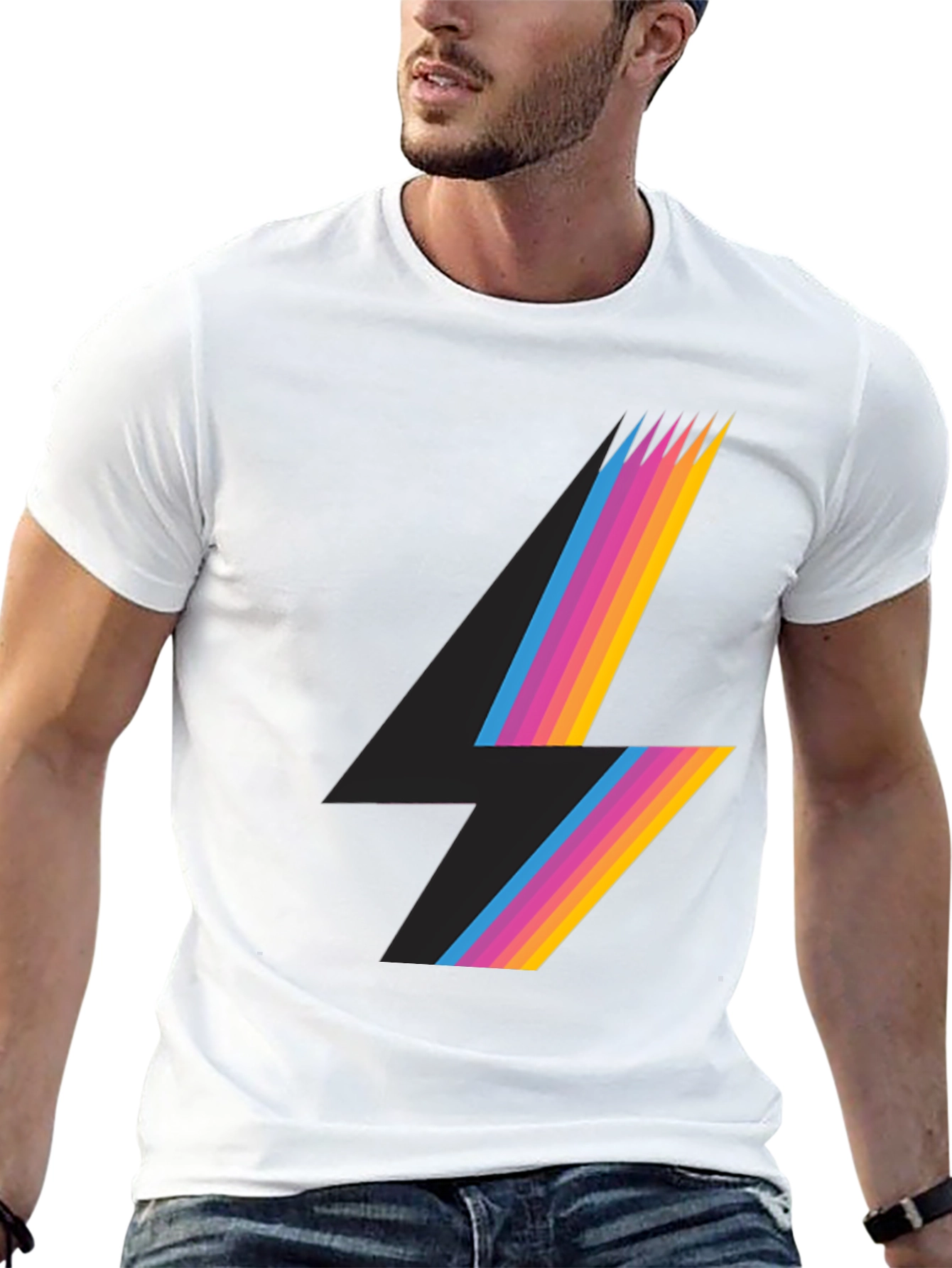Retro Lightning Bolt Graphic Tee - Black