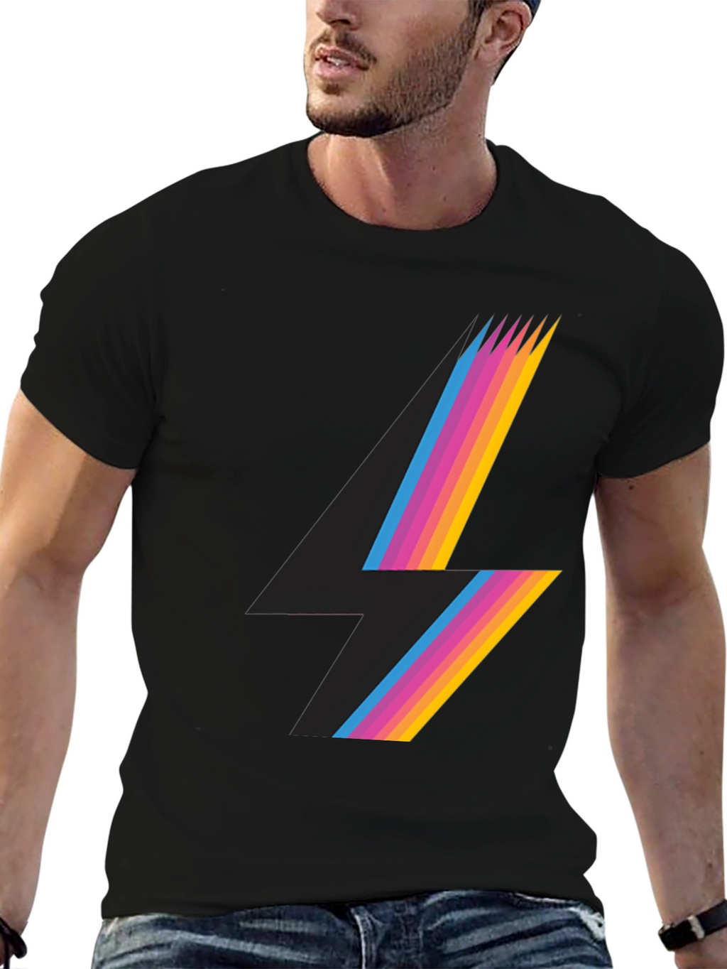 Retro Lightning Bolt Graphic Tee - Black