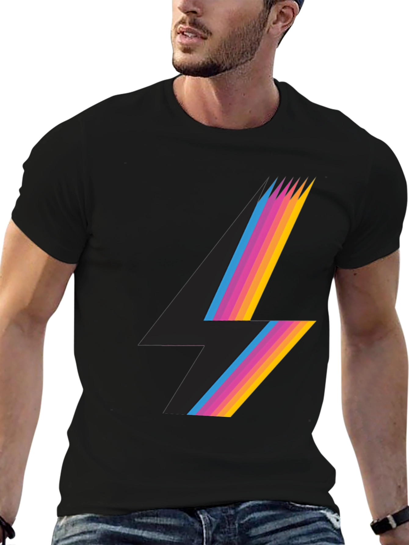 Retro Lightning Bolt Graphic Tee - Black