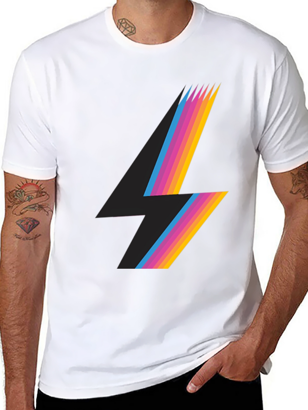 Retro Lightning Bolt Graphic Tee - Black