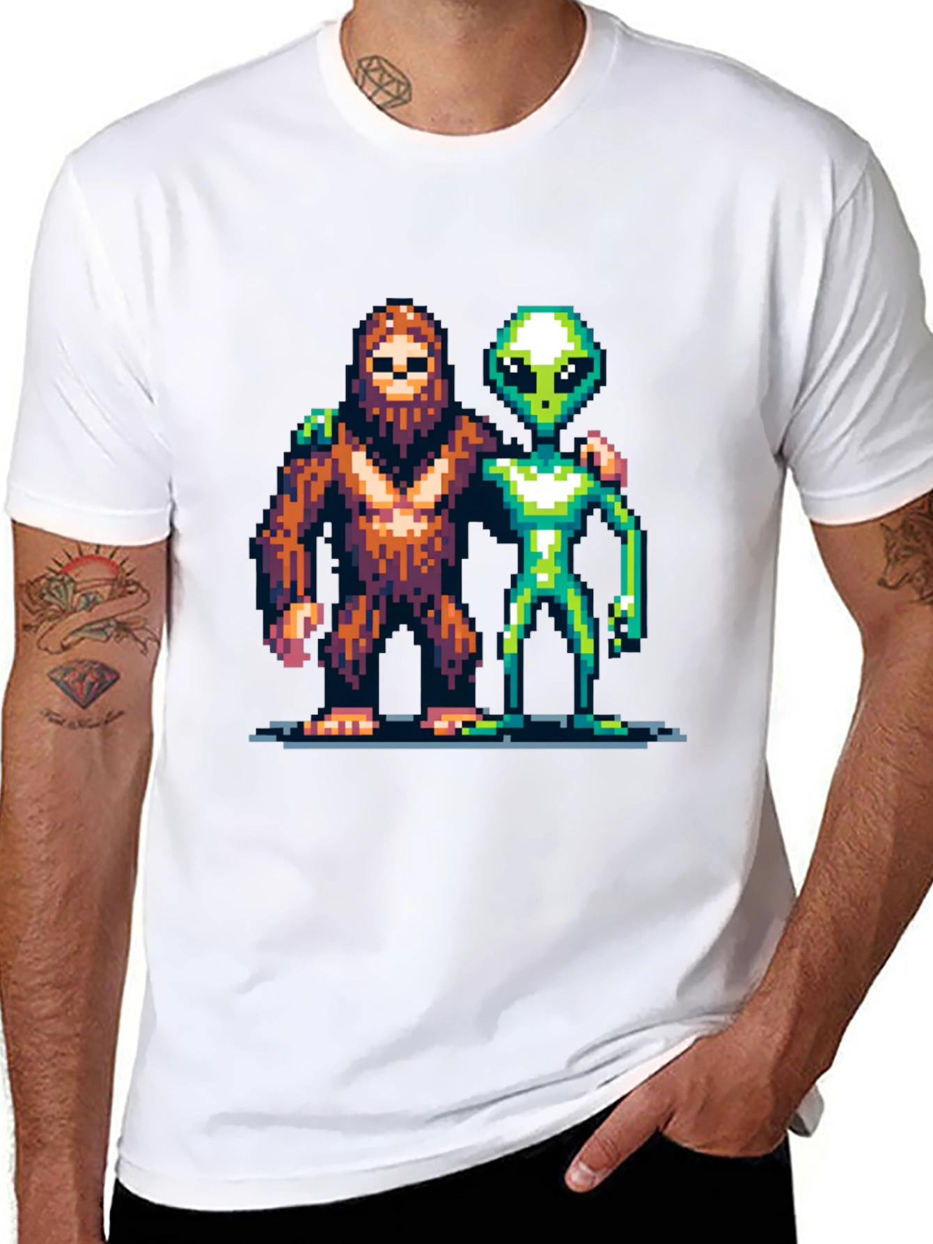 Pixel Bigfoot & Alien T-Shirt