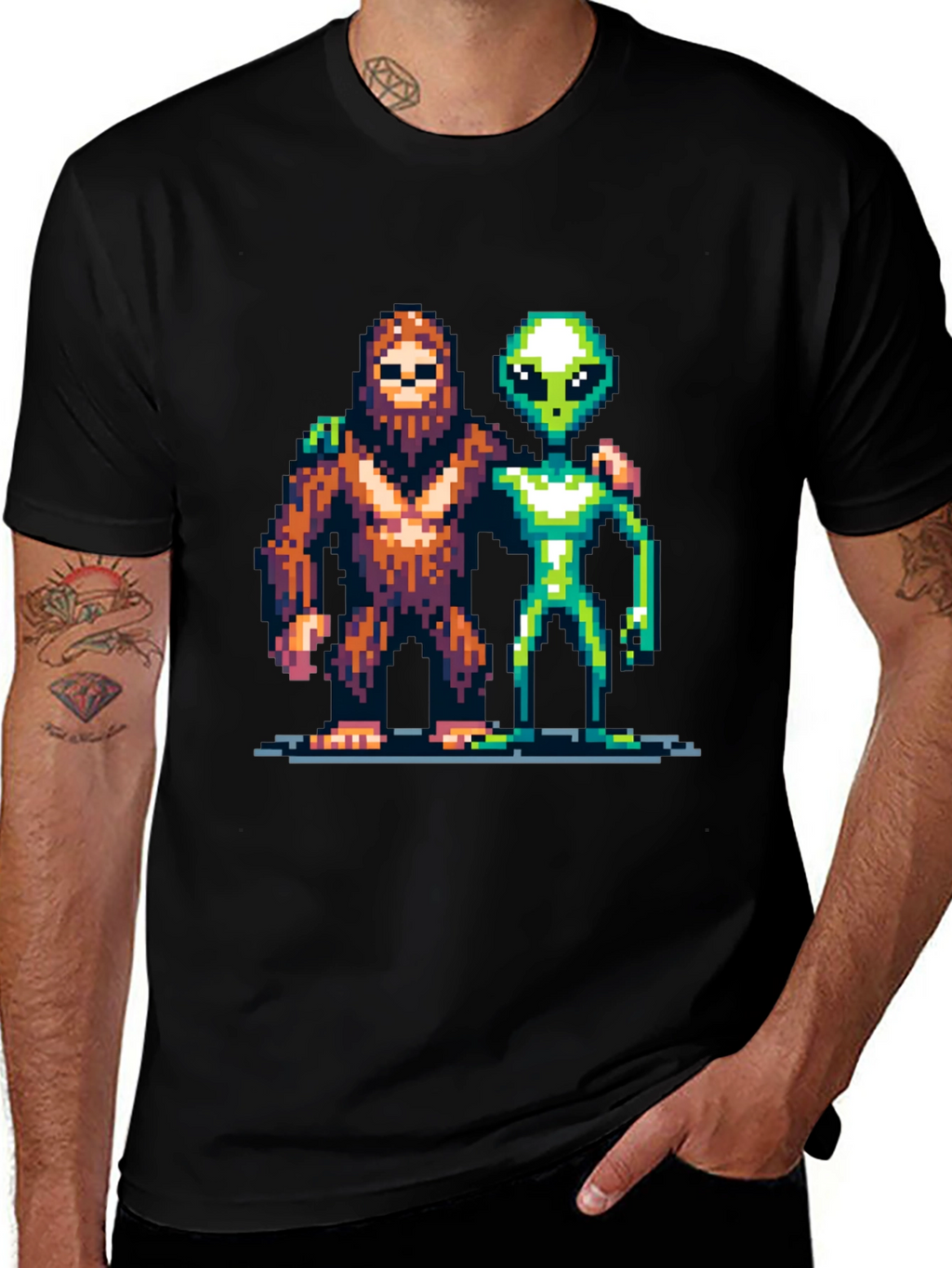 Pixel Bigfoot & Alien T-Shirt