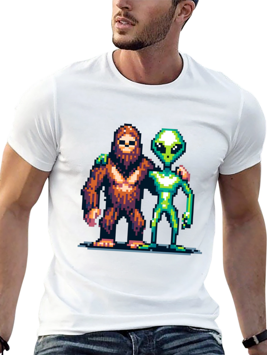 Pixel Bigfoot & Alien T-Shirt