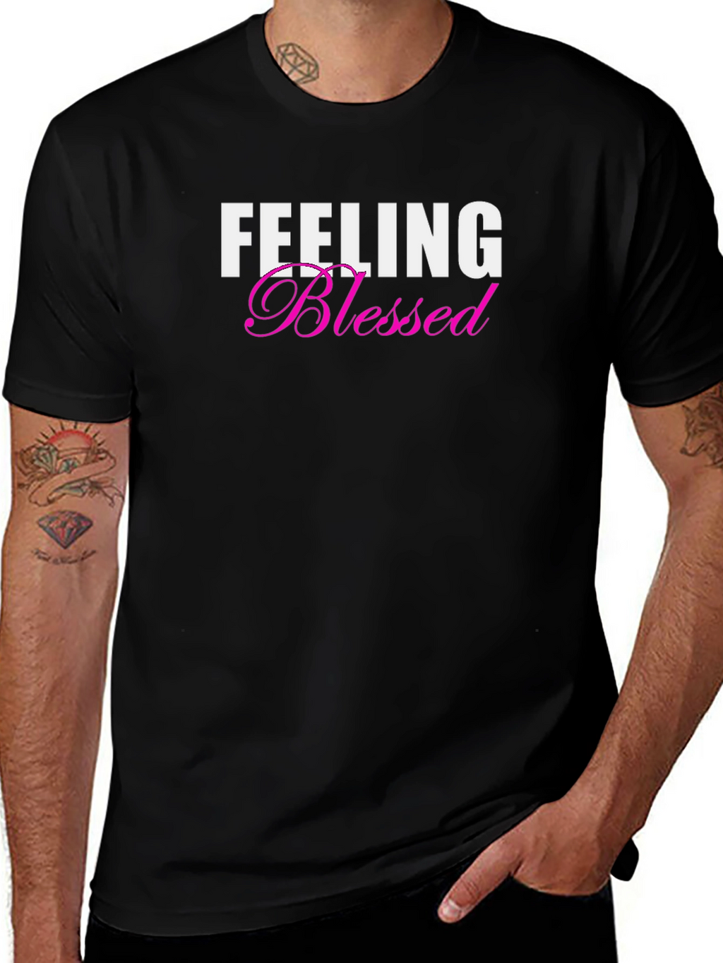 Feeling Blessed Graphic Tee - Black Short Sleeve