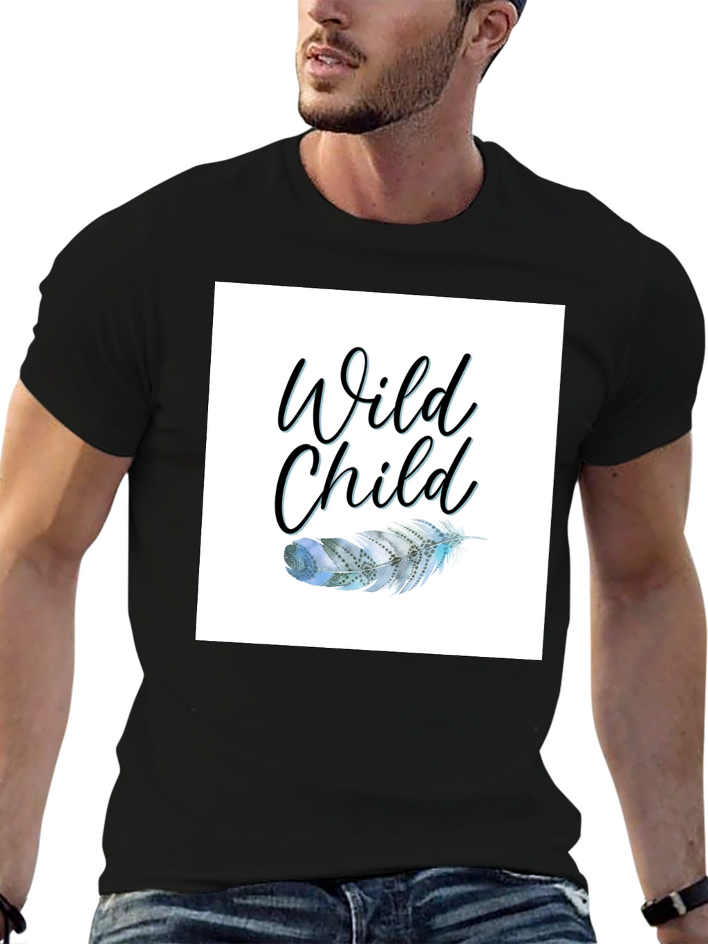 Wild Child Feather Graphic Black Tee