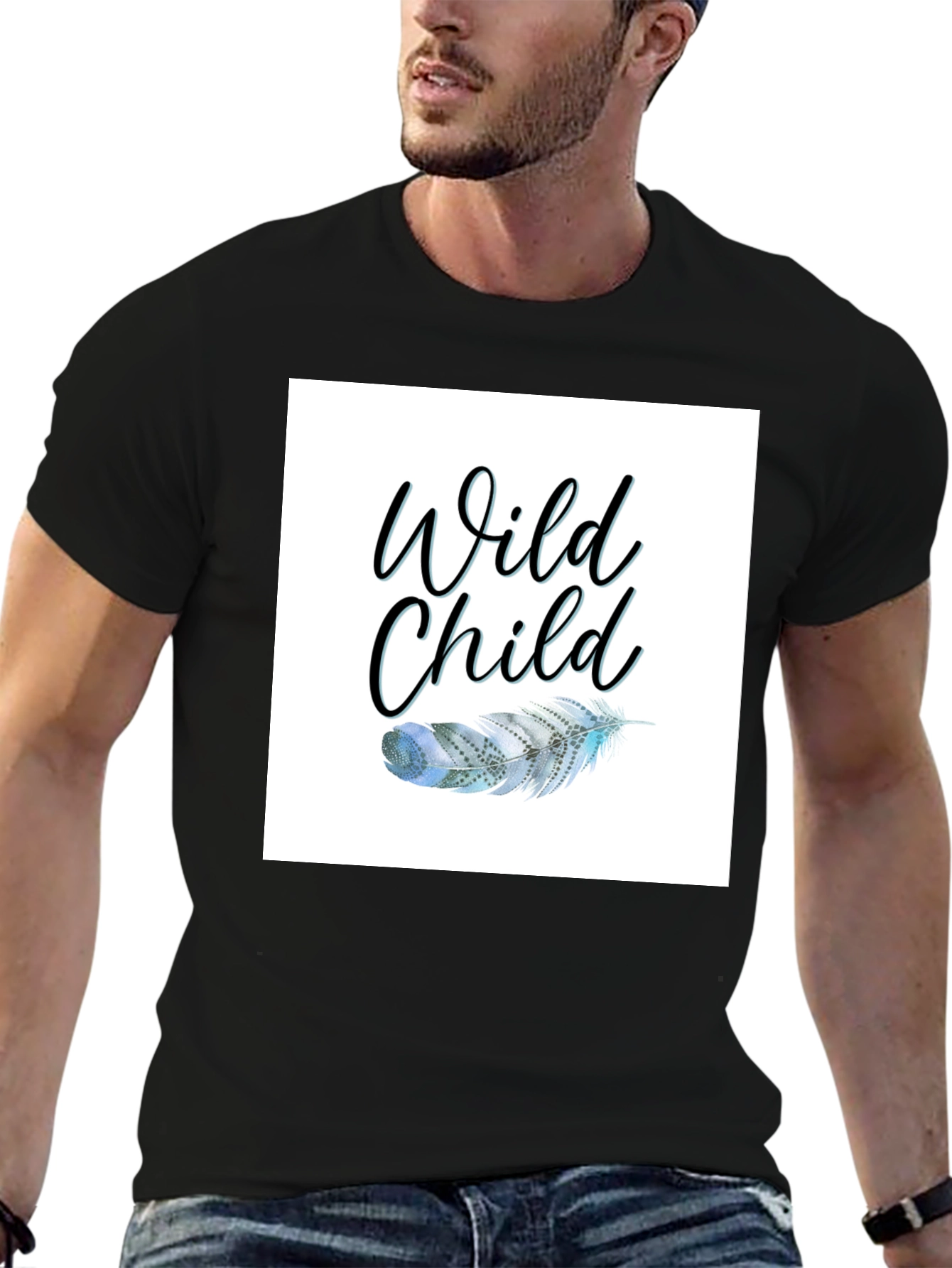 Wild Child Feather Graphic Black Tee