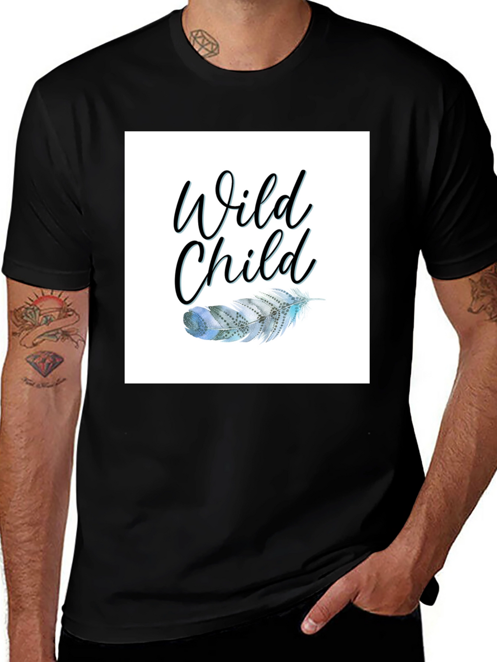 Wild Child Feather Graphic Black Tee
