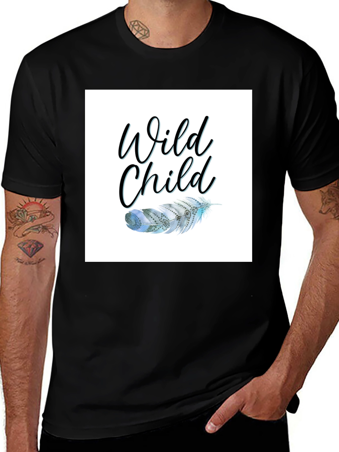 Wild Child Feather Graphic Black Tee